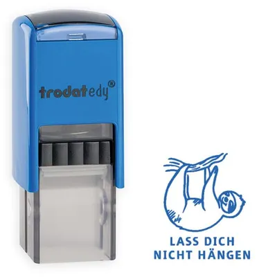 Imagen del producto de trodat 163236, sello motivacional "Edy", diseño de perezoso, color azul