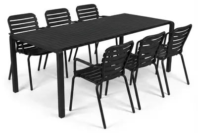 Produktbild von Zuiver Vondel Gartenset für 6 Personen – Gartentisch + 6 Stühle mit Armlehne Schwarz