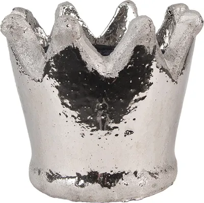 Image de Clayre & Eef Pot de fleurs Couronne Ø 15x14 cm Argenté Terre cuite