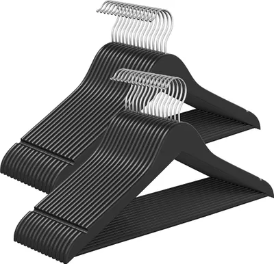 Produktbild von 30-teilige schwarze Kleiderbügel aus Holz – drehbarer Haken – Birkenholz – 43 x 21 x 0,8 cm