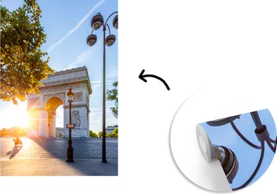 Produktbild von MuchoWow® Fototapete für Wohnzimmer oder Schlafzimmer Wandtapete Vinyl Motivtapete Der Triumphbogen in Paris bei Sonnenaufgang und strahlend blauem Himmel - 175x260 cm - Vinyltapete