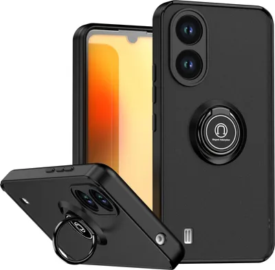 Produktbild von Hülle für ZTE Blade A33s Matte Transluzent TPU Stoßfest Schutzhülle mit Ring Halter Ständer Schwarz