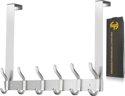Produktbild von Famanu Türgarderobe mit 6 doppelten Haken - Edelstahl - Handtuchhalter für Türen (max. Dicke 4,5 cm)