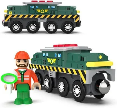 Image de Locomotive d'action à piles pour train en bois - Compatible avec Thomas et Brio - Jouet pour jeunes enfants
