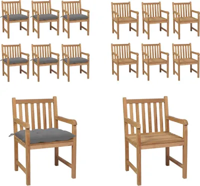 Produktbild von vidaXL Gartenstühle 6 Stk. mit Grauen Kissen Massivholz Teak - Gartenstuhl - Gartenstühle - Gartensessel - Holzstuhl