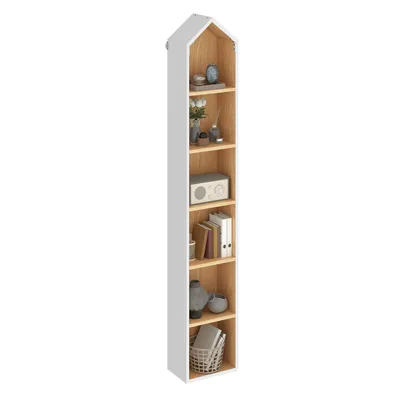 Produktbild von Bücherregal Schmal 30x24x180cm, Platzsparend 6 Ebenen Standregal Freistehend, Holzregal mit Holzrahmen