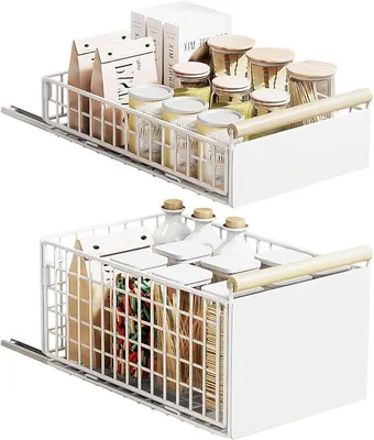 Produktbild von PolkaHome® 2er Set Ausziehbare Schublade Küchenorganizer, Teleskopschublade Schrank Organizer, Verstellbar 38,5-61,5 cm, Weiß
