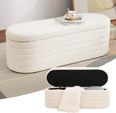 Produktbild von Sitzbank mit Stauraum, Schuhbank mit Sitzfläche, Teddystoff Sitzhocker, Moderner Sitztruhe mit großem Stauraum Aufbewahrungsbox, Sitzbox