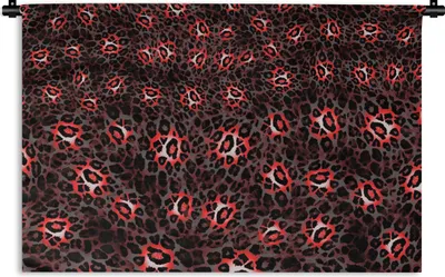 Produktbild von MuchoWow® Wandteppich Wandbehang Leopard - Design - Rot 90x60 cm Tapisserie Dekoration Wandtuch - Wandskulpturen - Bildteppich