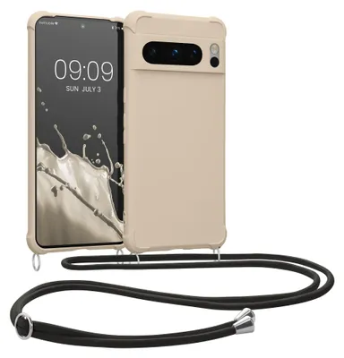 Produktbild von kwmobile Necklace Case kompatibel mit Google Pixel 8 Pro Hülle - Cover mit Kordel zum Umhängen - Silikon Schutzhülle Creme