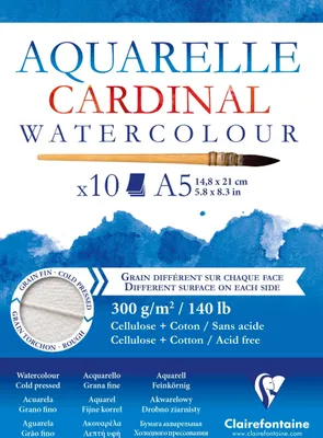 Produktbild von Clairefontaine 5x Aquarellpapier 300g, Zellulose/Hadern A5 geleimt, 10 Bl 96182C