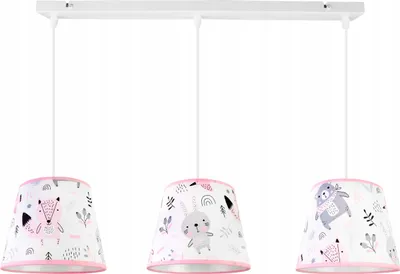 Produktbild von Hängelampe für Kinderzimmer - Deckenlampe - Pendelleuchte aus Metall mit Lampenschirm - Klassisch 3-Flammig, Rosa und Grau, Daisy