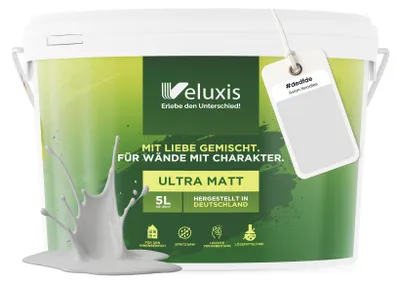 Produktbild von Wandfarbe Hellgrau Grau Creme Matt Innenfarbe – Deckkraft Klasse 1, VOC-frei, Ohne Grundierung, Tropfarm – Wohnzimmer & Schlafzimmer – 5L – Veluxis (Asian Noodles)