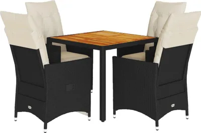 Image de vidaXL Ensemble de jardin 5 pièces avec coussins Noir Poly Rattan