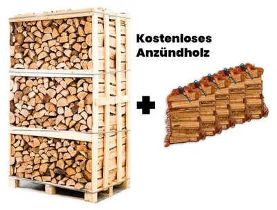 Produktbild von Palette Eiche Brennholz 25cm + gratis 5 Netzsäcke Anzündholz