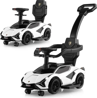 Immagine prodotto di COSTWAY Auto Lamborghini 3 in 1 con ringhiere rimovibili, maniglia di spinta, musica, fari, spazio di archiviazione nascosto Bianco