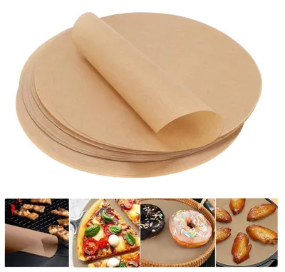 Image de 100 feuilles de papier sulfurisé rond (30 cm de diamètre), papier sulfurisé rond antiadhésif, papier pour barbecue rond, résistant à la chaleur, pour la cuisson à la poêle, au barbecue, pour les pizzas, les gâteaux et les friteuses à air chaud