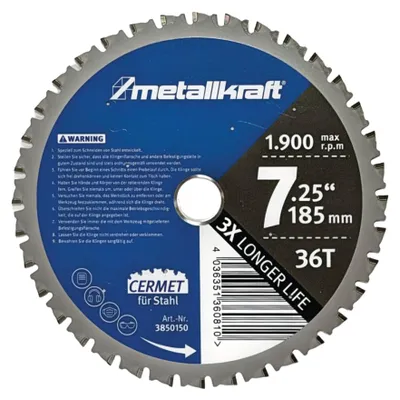 Obrázek produktu pro Pila kotoučová, metallkraft, průměr 185 mm, tloušťka 1,8/1,4 mm, rozteč zubů 22 mm, materiál: ocel