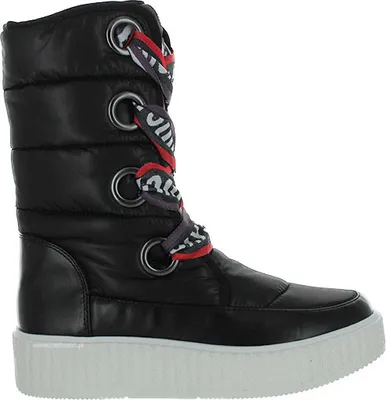 A single black snow boot is shown against a white background.