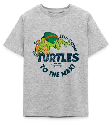 Produktbild von Spreadshirt Ninja Turtles Skatboarding Turtles Teenager T-Shirt, 134/146 (9-11 Jahre), Grau meliert