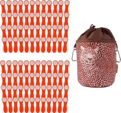 Produktbild von trendfinding 96 Wäscheklammern Orange-Weiß Edelstahl und 1 Wäscheklammerbeutel Leopard
