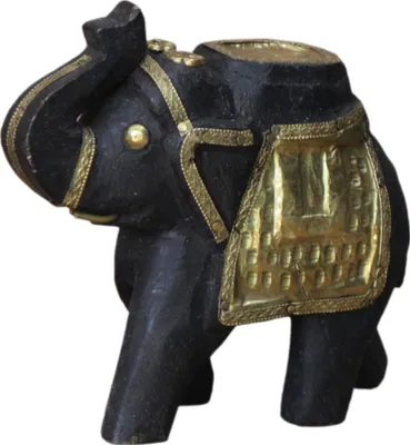 Produktbild von Deko Elefant Geschnitzt mit Messingornamenten - 10cm, Braun, Holz,Messing, 10*10*4 cm, Tierfiguren