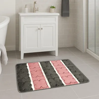 Produktbild von Badteppich Grau-Rosa - rutschfeste Badematte für Badezimmer 50x80 cm - Weich, Waschbar & Komfortabel - Badvorleger - Ideal für Fußbodenheizung