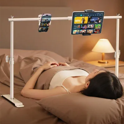 Produktbild von Dual-Arm Tablet & Handy Halter Bett Halterung 360° Drehbar Aluminium Universal Ständer Verstellbar für Smartphone & Tablet Freihändig