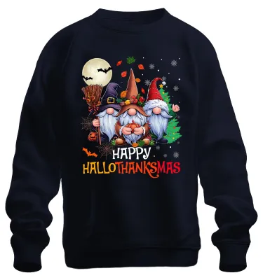 Obrázok produktu pre Šťastné Hallothanksmas Gnom Halloween Erntedank Weihnachten Vintage Uni mikina pulóver, Navy, S