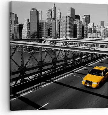 Produktbild von Bild auf Leinwand - Leinwandbild - New York Manhattan Brooklyn Brücke Taxi - 70x70cm - Wand Bild - Wanddeko - Leinwanddruck - Bilder - Kunstdruck - Leinwand bilder - Wandkunst - AC70x70-0417