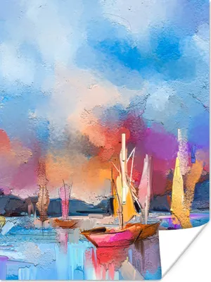 Produktbild von MuchoWow® Poster Malerei - Boote - Wasser 60x80 cm - Schlafzimmer Dekoration