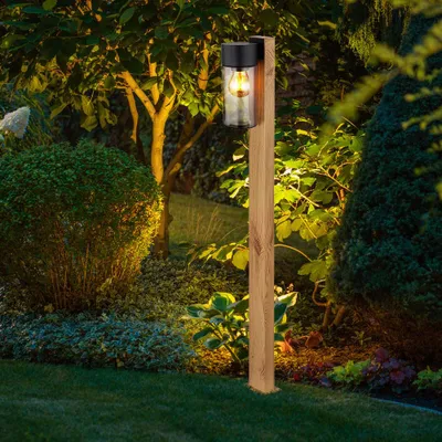 Immagine prodotto di Luce da esterno, lampada da terra, acciaio inox, aspetto legno, H 100 cm