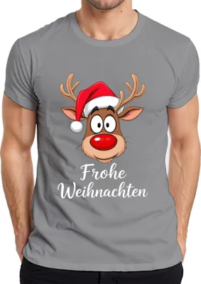 Produktbild von Frohe Weihnachten Rentier Rudolf Cartoon Niedlich Lustig Geschenk Herren T-Shirt, Grau, 3XL