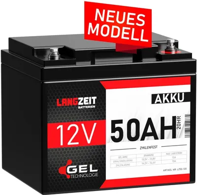 Produktbild von LANGZEIT Akku 12V 50Ah Gel Blei-Akku Profi Blei-Batterie Solar Boot Elektromobil Rollstuhl ersetzt 45Ah 40Ah
