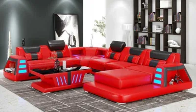 Immagine prodotto di Divano Contemporaneo Ad Angolo A U Rosso Zona Giorno In Pelle