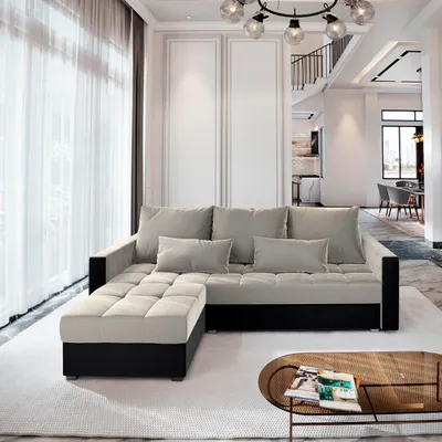 Produktbild von Masseno Ecksofa KOS PIK mit Schlaffunktion L-Form, Sofa mit Bettkasten, Wohnzimmersofa, Couch, Soffa, Bettsofa, Couchgarnitur- Beige, PAROS 02 + KRONOS 07