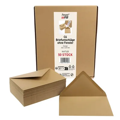 Produktbild von 50 x PresentFill® Briefumschläge C6 ohne Fenster - Natur Braun
