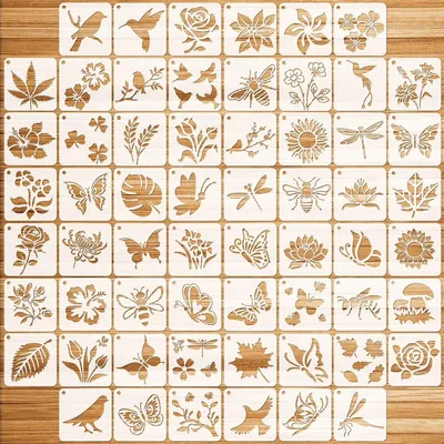 60 Schilderstencils - Herbruikbaar - 7,6 cm - Vogel, Vlinder, Libel en Bloem Sjablonen