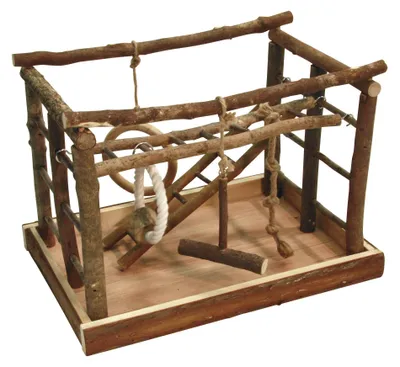 Productafbeelding van Vogel speelplaats: schommel, klimrek, touw, ring. Afmetingen: 35 x 25 x 25 cm