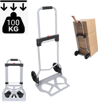 Produktbild von Aluminiowy wózek składany (100 kg), wózek na worki ze schodami, opony z twardej gumy, stalowa rama i uchwyt z regulacją wysokości