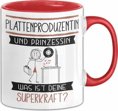 Produktbild von Plattenproduzentin Und Prinzessin Tasse Geschenk Für Eine Plattenproduzentin Geburtstag Was Ist Deine Superkraft (Rot)