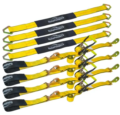 Obrázek produktu pro 4 kusy robustní sada upevňovacích popruhů s ráčnou, šířka 2 palce, s rychlospojkami
