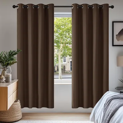 Produktbild von Blickdichte Gardinen Ösenvorhang 175x140cm Braun 2er Set