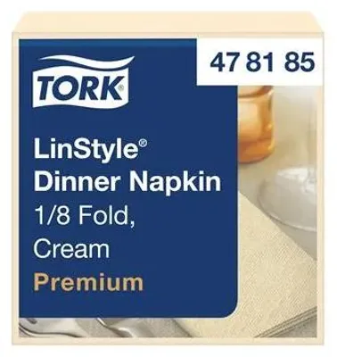Servítky, priemyselne kompostovateľné, 1/8 ohyb, 1-vrstvové, 39x39 cm, Premium, TORK "LinStyle", krémové