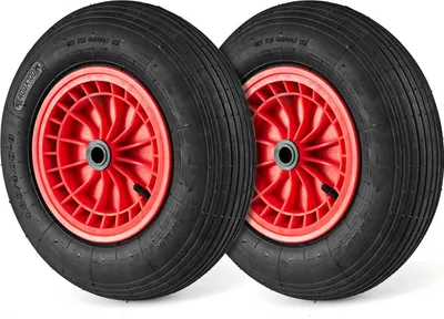 Immagine prodotto di Set di 2 ruote per carriola - Pneumatici e cerchioni - Ø 40 cm - Foro 20 mm - Mozzo centrato 8,8 cm - Per cerchioni da 20,3 cm (4.80/4.00-8)