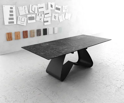 Produktbild von DELIFE Esstisch Edge 180-220x100 Keramik Laminam®Nero Greco Anthrazit W-Gestell Schwarz ausziehbar