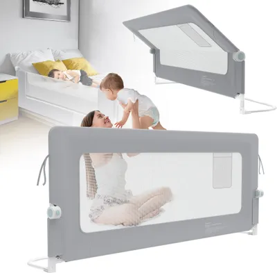 Produktbild von XMTECH Rausfallschutz Bett, Sicherheitsschutz, Bettschutzgitter Klappbar, Rausfallschutz Bett Kinderbettgitter für Kinder, Babybettgitter  [Grau, 180cm, Eine Seite]