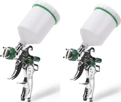 Zdjęcie produktu dla Aopunly 2 pistolety lakiernicze HVLP z 3 dyszami (1,4/1,7/2,0 mm), kubkiem o pojemności 600 ml, regulowaną szerokością strumienia, pistoletem natryskowym, pistoletem do aerografu