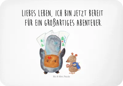 Produktbild von Mr. & Mrs. Panda Kühlschrankmagnet Pinguin & Maus Wanderer - Weiß - Geschenk, haftmagnet, holzmagnet, Wandern, Notizhalter, Ausflug, magnet, Abenteurer, whiteboardmagnet