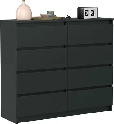 Obrázok produktu pre VBChome Komoda s 8 zásuvkami čierna 120 x 39 x 105 cm Bezúchytková zásuvková komoda z dreva viacúčelová skriňa viacúčelová skriňa do predsiene spálne